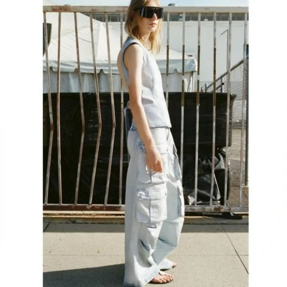 ZARA ZW MID-RISE BAGGY CARGO JEANS - Picture 4 of 6